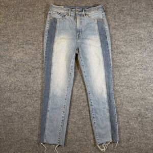 Gap Vintage Slim High Rise Jeans Womens 8S/29 Medium Wash Two Tone Frayed Hem